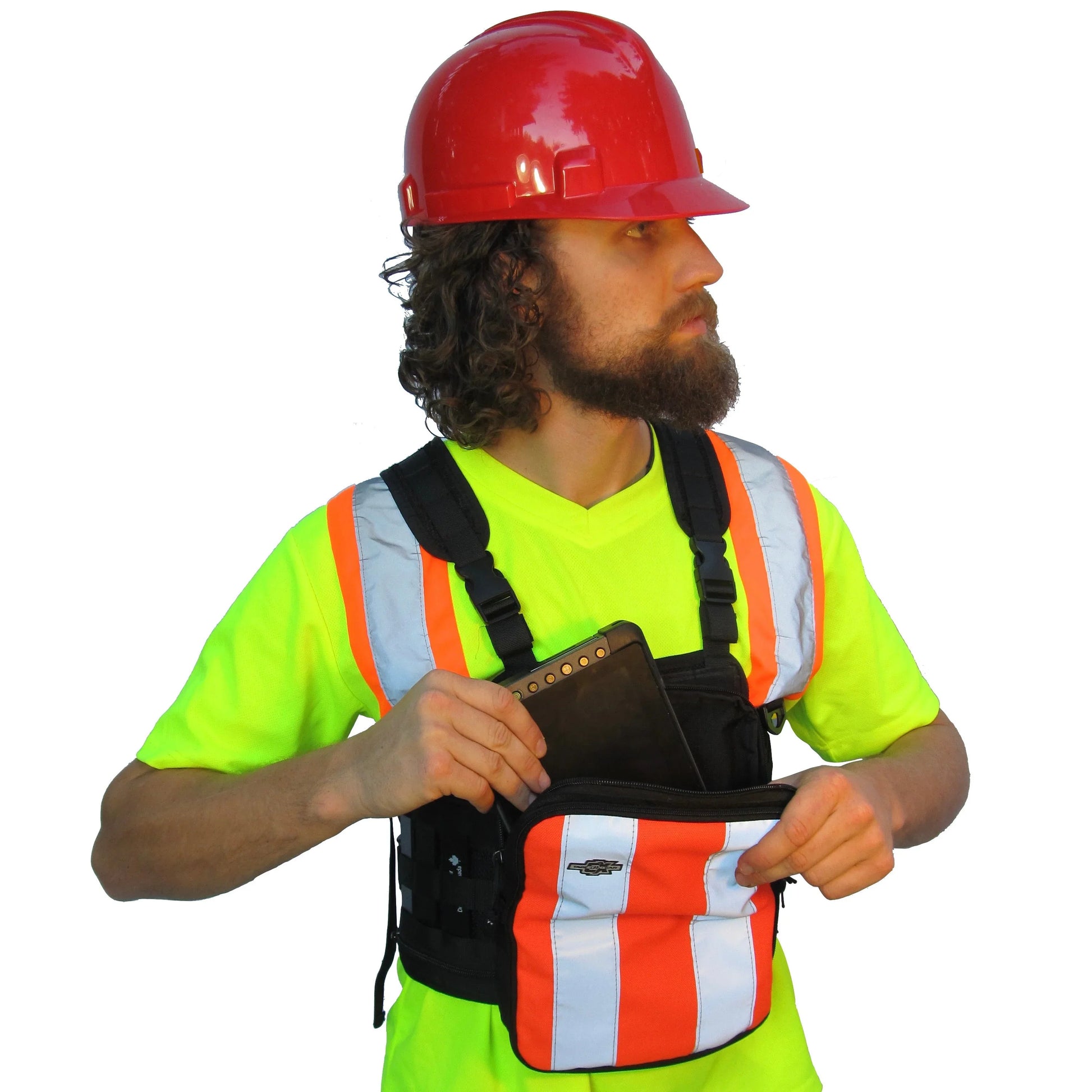 Compact padded tablet harness for surveyors and drone operators