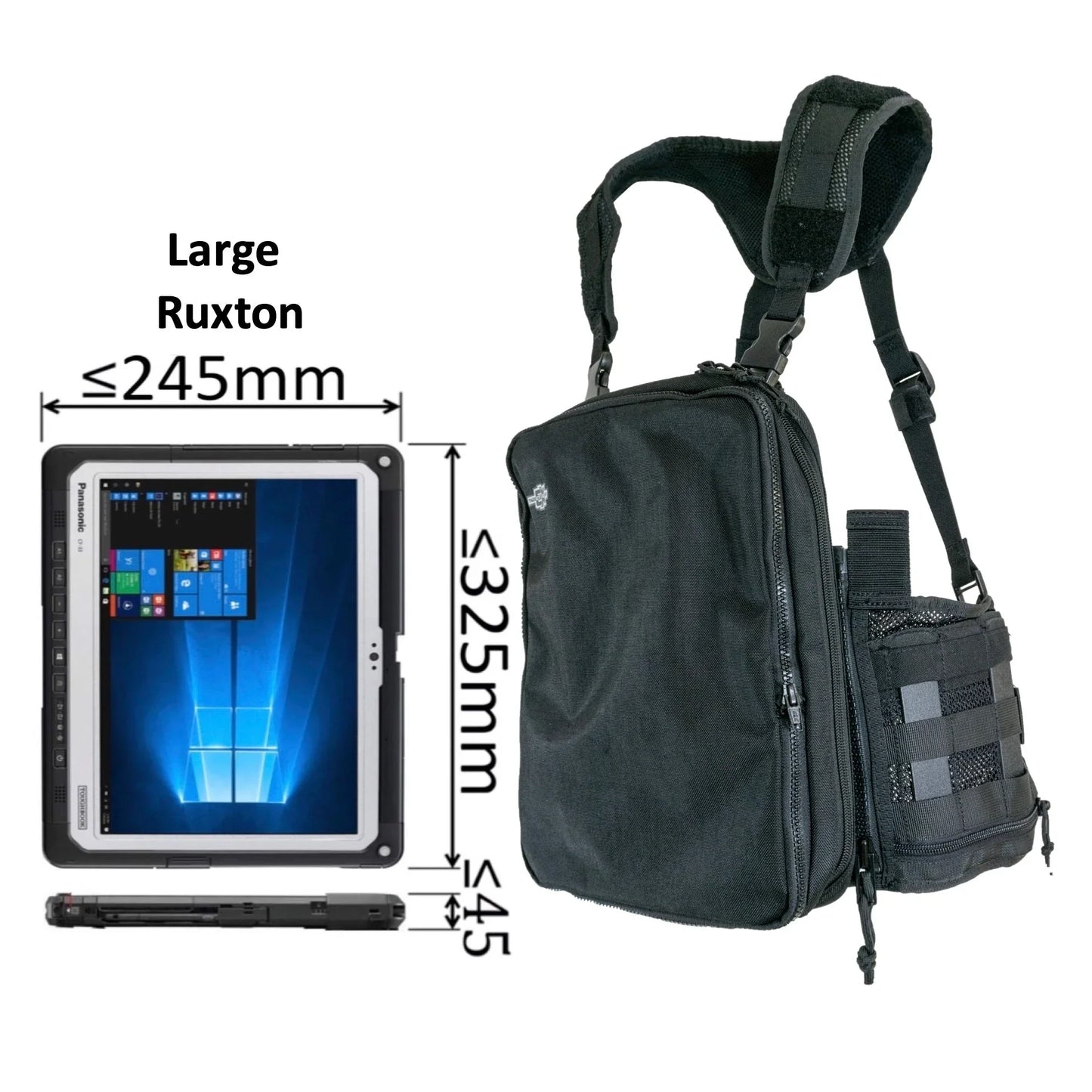 Ruxton Black Tablet Harness Chest Pack - Large Size  245mm